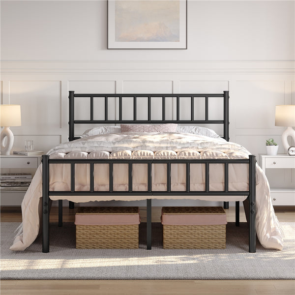 Costoffs Metal Bed Frame, Single/Double Size Bed Platform with Slatted Headboard and Footboard, Solid Slat Support, Large Storage Space, Easy Assembly Bed, Modern Mattress Foundation, Black/White/Pink/Silver
