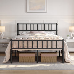 Costoffs Metal Bed Frame, Single/Double Size Bed Platform with Slatted Headboard and Footboard, Solid Slat Support, Large Storage Space, Easy Assembly Bed, Modern Mattress Foundation, Black/White/Pink/Silver
