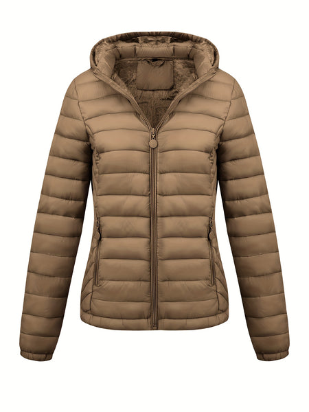 Women's Autumn/Winter Simple Lightweight Hooded Commuter Padded Coat with Pockets