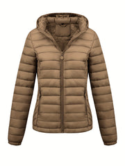 Women's Autumn/Winter Simple Lightweight Hooded Commuter Padded Coat with Pockets
