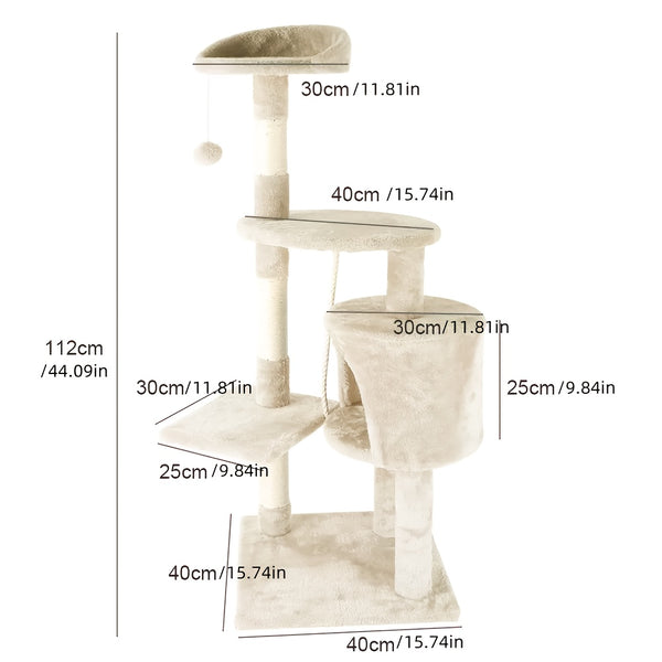 1pc 4-storey Luxury Super-large Cat Climbing Frame Cat Platform 40cm * 40cm * 122cm15.74in * 15.74in * 48.03in Beige Cat Tree Thick Hemp Tied with Thick Support Column Thick Density Board Durable for Cats, Indoor Use, Perfect Gift for Cats Cat