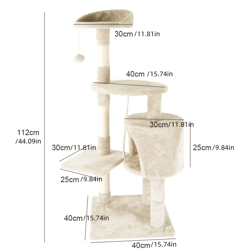 1pc 4-storey Luxury Super-large Cat Climbing Frame Cat Platform 40cm * 40cm * 122cm15.74in * 15.74in * 48.03in Beige Cat Tree Thick Hemp Tied with Thick Support Column Thick Density Board Durable for Cats, Indoor Use, Perfect Gift for Cats Cat