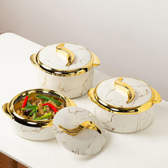 Kitchen Stainless Steel Food Storage Containers 3-Piece Set, Meal Prep Containers with Handles, Marble Pattern, Serving Bowl Set with Lid, White/Black