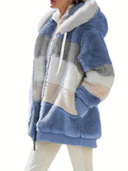 Women'S Faux Fur Shearling Fleece Jacket - Full-Zip Hooded Coat with Full-Length Zipper, Plush Fleece Lining, Purple & Winter Jacket for Cold Weather