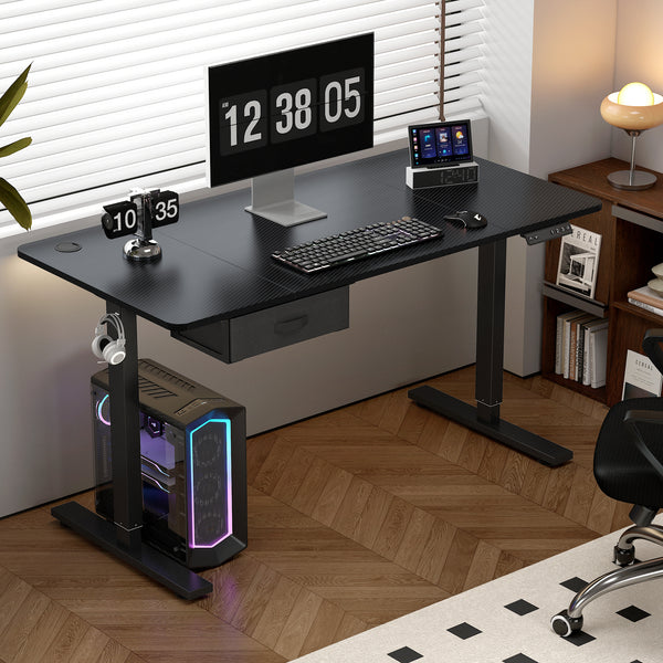 Electric Standing Desk, Sit Stand Table, Height Adjustable Electric Standing Computer Desk with USB Charging Port and Desk Drawer for Home Office