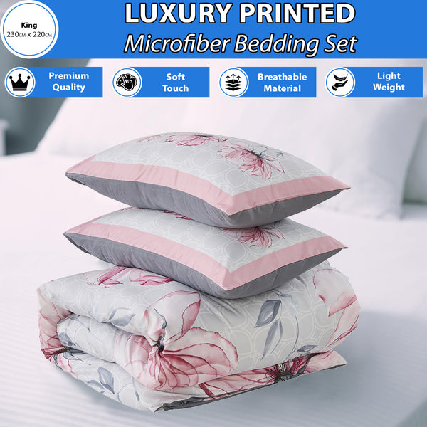 Microfiber Printed Bedding Set | Ultra Soft Duvet Quilt Cover Lightweight & Breathable Fabric | Elegant Patterned Design for Modern Bedrooms | Available in King Size | Machine Washable, Quick Dry & Long Lasting Comfort | LOCAL WAREHOUSE Dispatch | Trusted