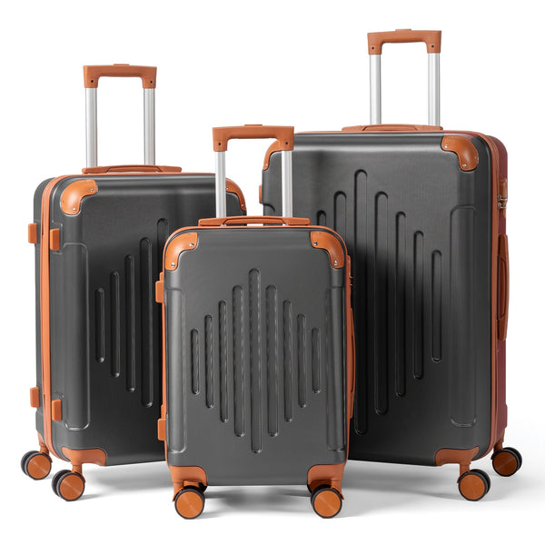 4/5pcs Hard Shell Luggage Set, Expandable & Lightweight Hardside Suitcase With 360° Spinner Wheels (12, 16, 20, 24, 28 Inch) - Stylish White Paired With Brown Luggage