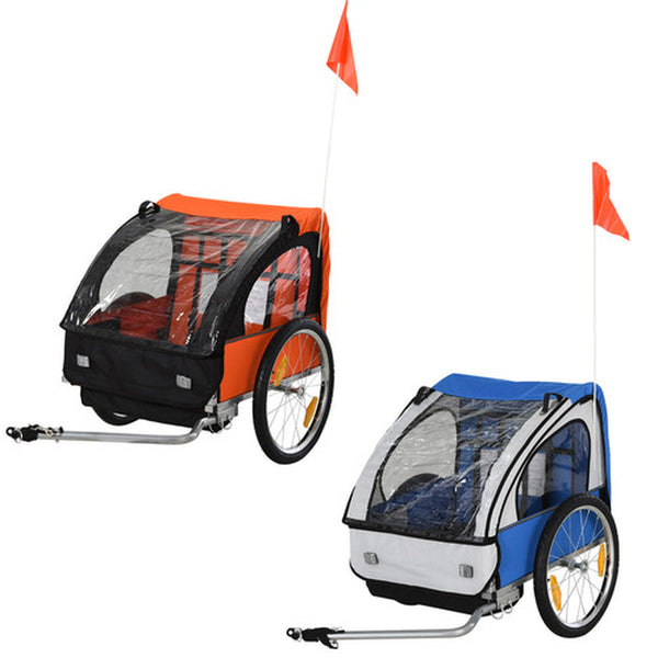 2-Seat Child Bike Trailer Bicycle Wagon for Kid W/ Seat Belt Hitch Coupler