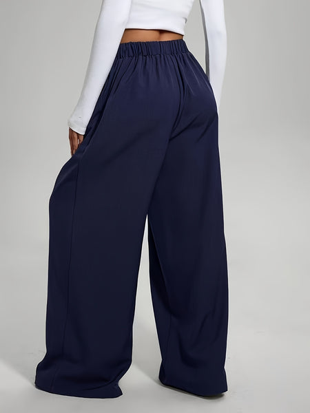 2pcs Women'S Wide-Leg Pants - High-Waisted, Elastic Waistband, Solid Color (Pink & Navy Blue), Loose Fit, Comfortable for Spring/Summer/Fall, Casual & Elegant Style, Allseason Pants | Highwaisted Pants | Elastic Waistband Pants