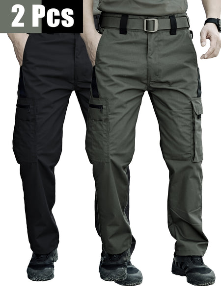2pcs Men's Tactical Cargo Pants, Durable Multi-Pocket Work Pants for Outdoor Construction Work, Hiking And Trekking, Casual Tactical Pants | Adjustable Waist Pants | Hiking Gear (No Belt)