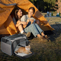Expandable Soft Cat Carrier Bag – Airline Approved Pet Travel Bag with Mesh Windows, Shoulder Strap & Foldable Design for Cats and Small Dogs – Portable Pet Carrier for Airplane, Car, Vet & Home Use (Grey)