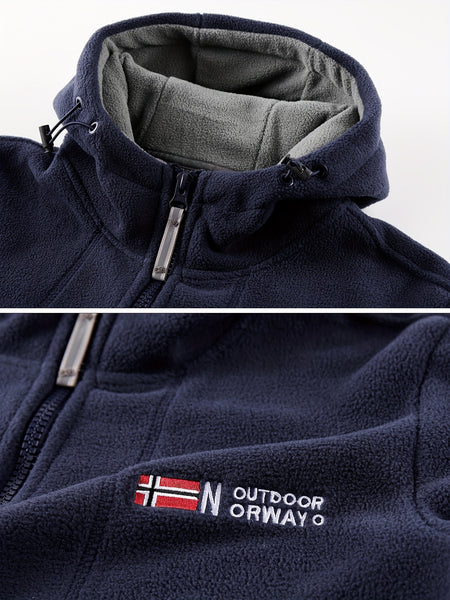 Men's winter fleece warm hooded jacket with thickened multiple pockets, windproof and cold proof jacket