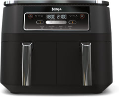 Ninja Foodi Dual Zone Digital Air Fryer, 2 Drawers, 7.6L, 6-In-1, Uses No Oil, Air Fry, Max Crisp, Roast, Bake, Reheat, Dehydrate, Cooks 4-6 Portions, Non-Stick, Dishwasher Safe Baskets, Black AF300UK