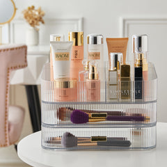 Makeup Organiser Storage Drawers, Stackable Skincare Cosmetic Organizer Acrylic Large, Tidy for Lipstick, Nail Care, Perfume, Jewelery, Brush, Vanity, Dresser, Bedroom, Bathroom