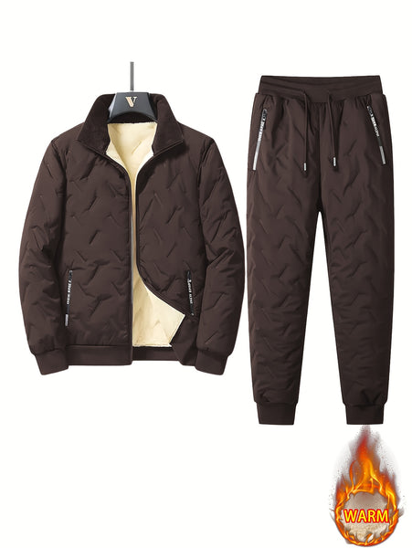 Two-Piece Men'S Casual Suit, Fleece-Lined And Thickened Men'S Jacket And Pants, Heavy And Thick Men'S Top And Bottom, Winter Sports Casual Zipper Cardigan Jacket, Fleece-Lined Warm Jacket, Lamb Fleece Lining, Couple'S Same Style for Men And Women