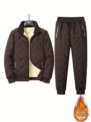 Two-Piece Men'S Casual Suit, Fleece-Lined And Thickened Men'S Jacket And Pants, Heavy And Thick Men'S Top And Bottom, Winter Sports Casual Zipper Cardigan Jacket, Fleece-Lined Warm Jacket, Lamb Fleece Lining, Couple'S Same Style for Men And Women