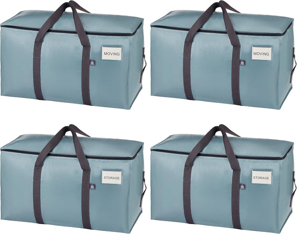 VENO 8 Pack Extra Large Moving Storage Bags with Zips, Heavy-Duty Organizer Tote, Moving Box Alternative, Packing Supply, Clothes Storage Bin, Tag Pocket for Label, Water-Resistant (Clear, 8 Pack)