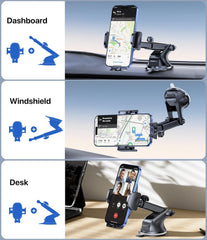 Miracase Car Phone Holder for Cars Dashboard Windscreen Desk, 3In 1 Mobile Phone Mount Automobile Cradle 360° Rotatable Stand for Iphone16 15 Pro plus Max 14 13 12 11Samsung