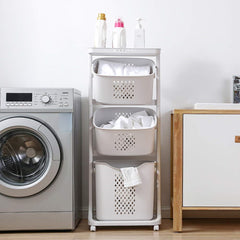 3 Tier Clothes Hamper with Wheels, Rolling Laundry Storage Cart, Portable Baskets, for Bedroom, Bathroom, Dormitory, Apartment, Laundry Room, Small Living Space, Laundry Baskets