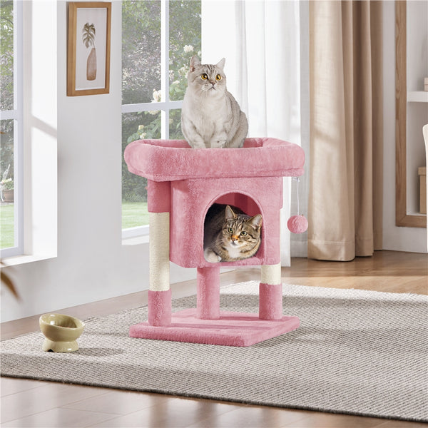 Costoffs 59cm Height Cat Tree, 2-Level Cat Tower Furniture, Climbing Frame with Condo/Plush Perch/Scratch Posts, Cat Climbing Tower for Cats Kittens Pets, Small to Medium-sized Cats, Dark Gray/Light Gray/Black/Pink