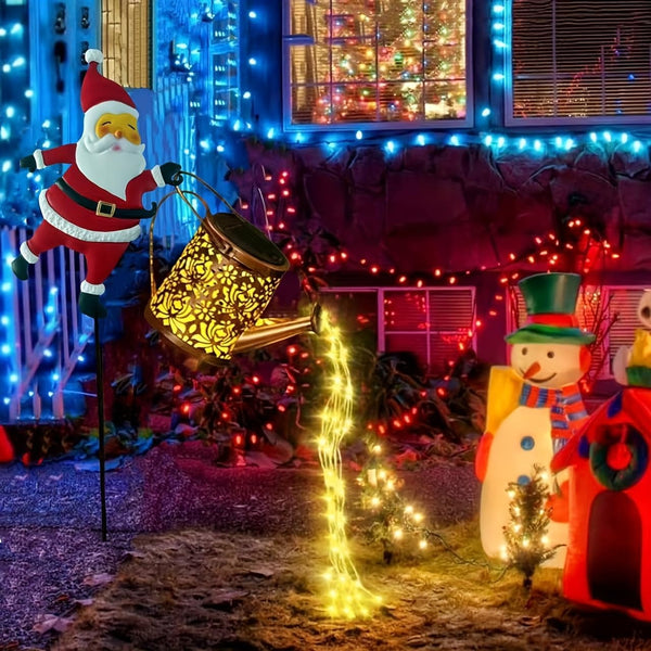 Christmas Santa Solar Kettle Lights Garden Lawn Decorative Lights, Garden Lawn Decorative Santa Claus Kettle Ground Lamp, Christmas Solar Kettle Lights Courtyard, Pond, Walkway (A)