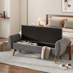1pc Upholstered Bench Chiar With Storage Box, Padded Bench With Storage Space, Window Seat Bench, End of Bed Bench, Shoe Bench, Footstool With Wooden Legs For Hallway, Living Room, Bedroom, 153*46*54cm