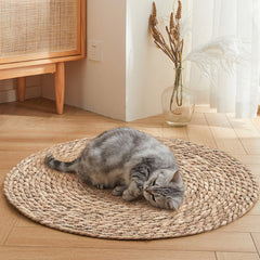 Cat Scratcher Mat, Floor Cat Scratching Mat, Natural Cat Scratch Pad, Pets Scratch Carpet, Round Cattail Grass Cat Scratcher Mat, Indoor Cat Scratching Mats