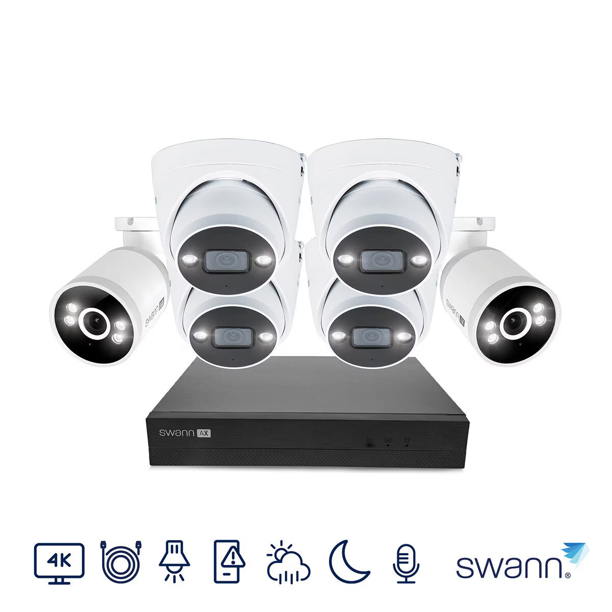 Swann 4K NVR 8 X Channel / 4 X NHD-ADVANCXD Dome & 2 X NHD-ADVANCXB Bullet Cam 1TB HDD