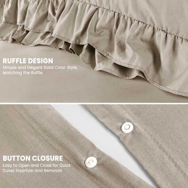 3-Piece Ruffle Frilled Duvet Cover Set – Soft, Comfortable Bedding with Pillowcases, Button Closure, Elegant Layered Design