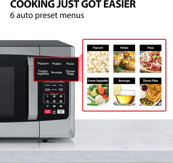 Toshiba 800W 23L Microwave Oven with Digital Display, Auto Defrost, One-Touch Express Cook, 6 Pre-Programmed Auto Cook Settings, and Easy Clean - Stainless Steel Door Handle Microwave - ML-EM23P(SS)