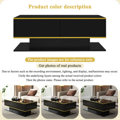 Modern LED Coffee Table, 100Cm High Gloss White Coffee Table, with 3 Drawers And RGB Light Strips, Adjustable Color/Brightness, Gold Edge, PB Board Material, Suitable for Living Room, Bedroom, Lounge, Studio - with a Load-Bearing Capacity of 50Kg And Spac
