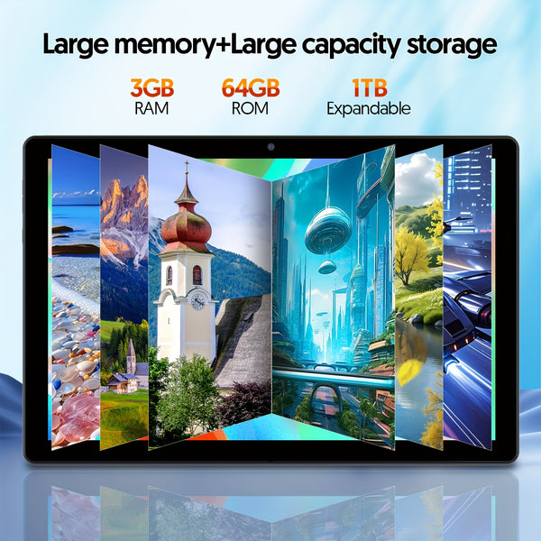 New 10.1-inch Android 15 Tablet With Multiple Options (tablet With Leather Case/tablet With Keyboard Set) 12 (3+9) GB RAM, 64GB ROM, Quad Core Processor, 2.0MP+8.0MP Camera, 6000mAh Battery, Suitable For Daily Use, Study And Office, Pad