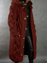 2026 New Women's Fashion Oversized Cardigan Sweater Coat, Casual Hooded Cardigan, Medium-Length Sweater Coat