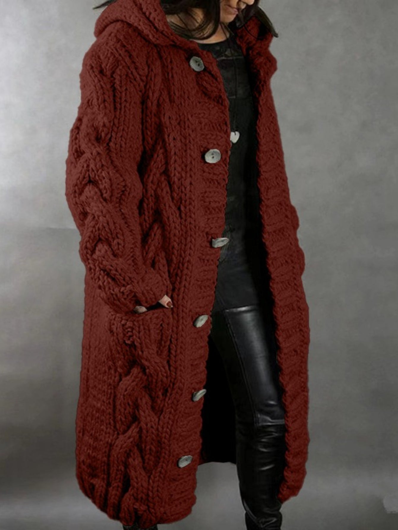 2026 New Women's Fashion Oversized Cardigan Sweater Coat, Casual Hooded Cardigan, Medium-Length Sweater Coat