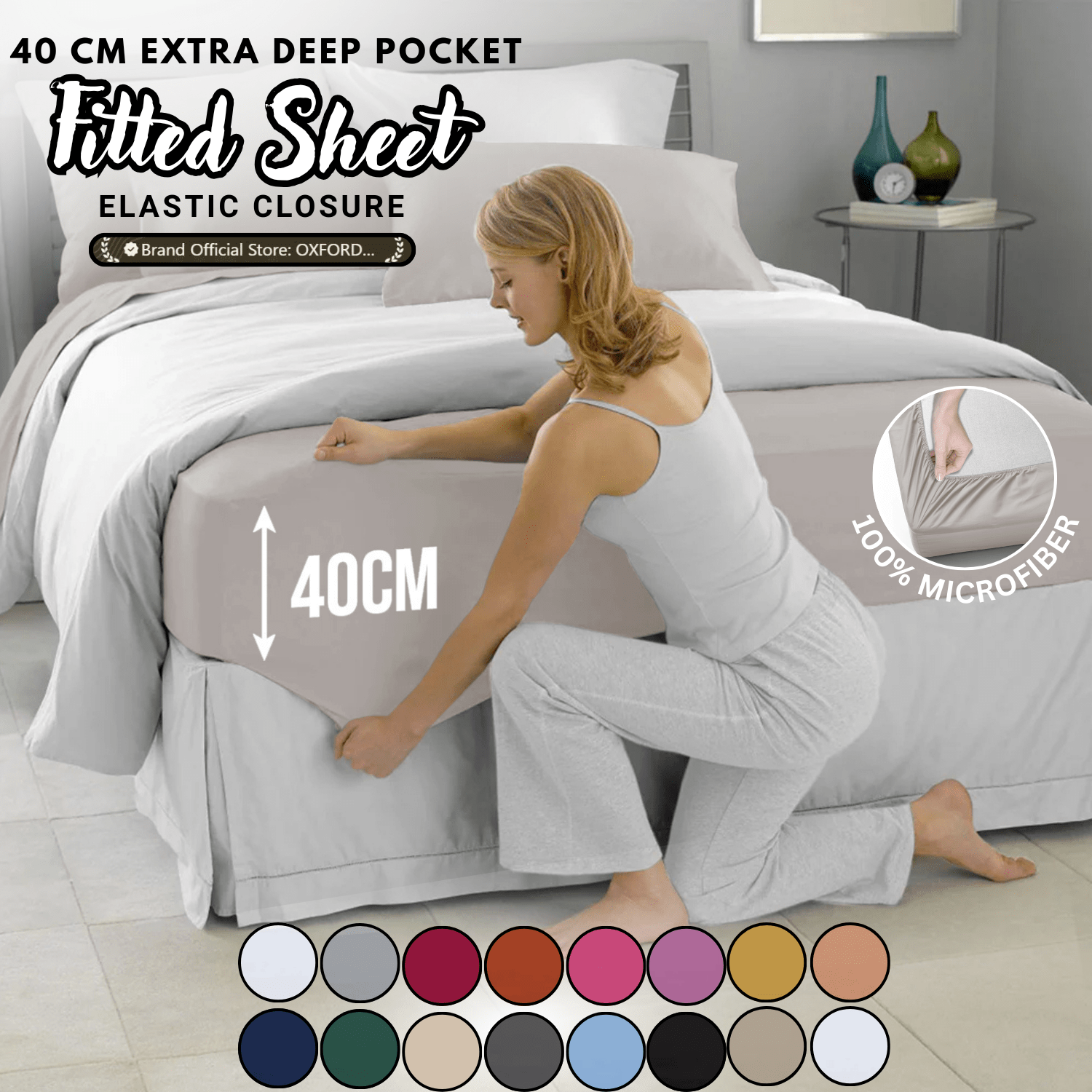 40cm Extra Deep Fitted Sheet – Solid Color Deep Pocket Sheet, Soft & Breathable Microfiber Bedding, All Seasons, Hotel-Quality, Machine Washable, Single, Double, King & Super King Sizes