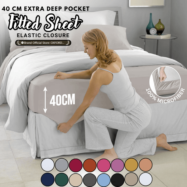 40cm Extra Deep Fitted Sheet – Solid Color Deep Pocket Sheet, Soft & Breathable Microfiber Bedding, All Seasons, Hotel-Quality, Machine Washable, Single, Double, King & Super King Sizes