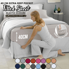 40cm Extra Deep Fitted Sheet – Solid Color Deep Pocket Sheet, Soft & Breathable Microfiber Bedding, All Seasons, Hotel-Quality, Machine Washable, Single, Double, King & Super King Sizes