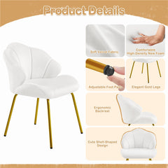 Costoffs Velvet Accent Chair Modern Side Chair Vanity Chair Leisure Chair with Shell-shaped Backrest and Golden Metal Legs, Versatile Use Lounge Chair for Living Room/Bedroom/Home Office/Kitchen, White/Pink