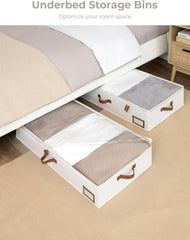 Storageworks Underbed Storage Boxes with Lids, Large under Bed Storage Box Containers for Bedroom Accessories Organising Clothes Bedding, Rigid under Bed Organisers Ultra Thick, Ivory White, 2-Pack