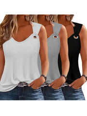 Three-Pack Women's Tank Tops Summer Sleeveless Loose Fit Eyelet Neck Solid Color Basic Shirts