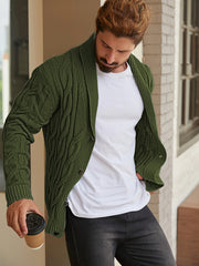 Men'S Solid Cable Knit Cardigan Fall Winter Button-Up Knit Coat