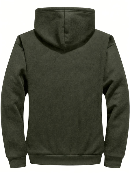 Men's Casual Zip-Up Hooded Jacket with Letter Print, Black & Beige Contrast, Regular Fit, Machine Washable, Front Pockets for Outdoor & Casual Attire