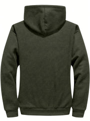 Men's Casual Zip-Up Hooded Jacket with Letter Print, Black & Beige Contrast, Regular Fit, Machine Washable, Front Pockets for Outdoor & Casual Attire