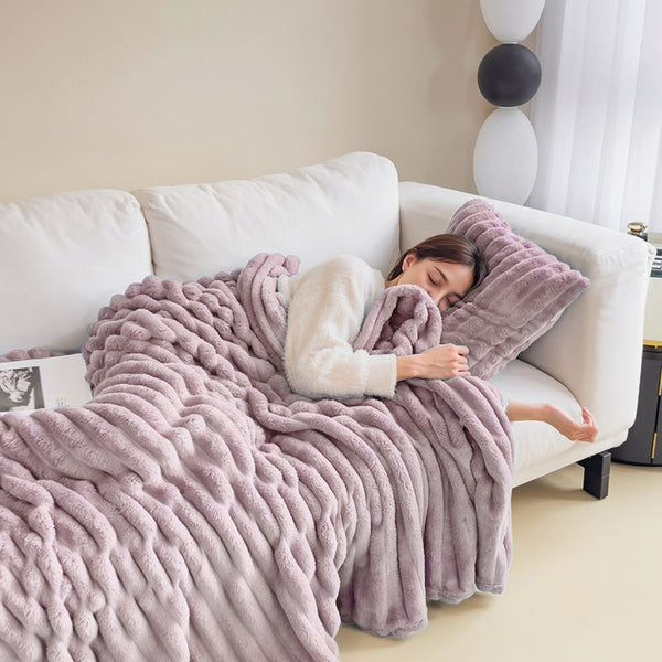 Luxurious Faux Rabbit Fur Throw Blanket - Ultra-Soft & Warm All-Season Luxury Blanket, Double-Sided Plush Fur for Couch, Bed, Travel, Office - Machine Washable, Elegant Home Decor Gift for Valentine'S Day, Housewarming, Birthday