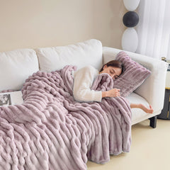 Luxurious Faux Rabbit Fur Throw Blanket - Ultra-Soft & Warm All-Season Luxury Blanket, Double-Sided Plush Fur for Couch, Bed, Travel, Office - Machine Washable, Elegant Home Decor Gift for Valentine'S Day, Housewarming, Birthday