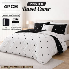 4pcs Printed Duvet Cover Set – Ultra-Soft & Breathable Microfiber Complete Bedding Set with Matching Pillowcases and Brushed Solid Color Fitted Sheet, Machine Washable, Available in All UK Sizes