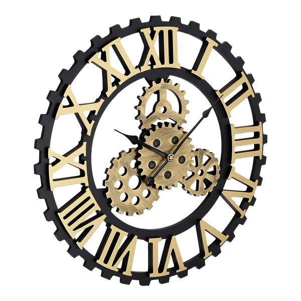 50cm European Vintage Gear Wall Clock with Large Roman Numerals, Outdoor Garden Wall Clock, Industrial Style Giant Open Face Skeleton Clock, Silent Non-Ticking Quartz Clock, Living Room Bedroom Office Kitchen Patio Bar Farmhouse Clock, Christmas & Hallowe