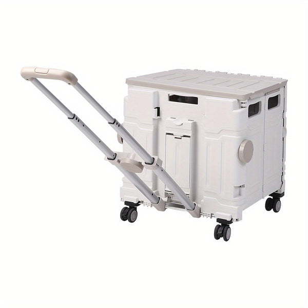 75L White and Gray Large Capacity Plastic Shopping Cart, Miscellaneous Storage and Handling Cart, Multi Functional Seat Trolley with Wheels and Adjustable Function