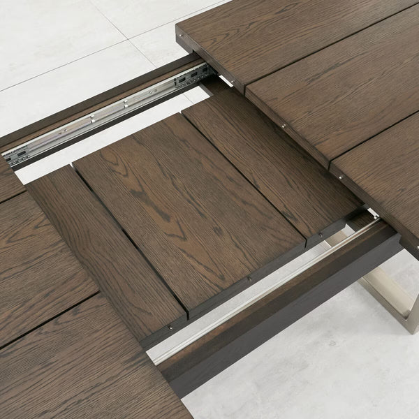 Tivoli Dark Oak Extending Dining Table + 6 Navy Cantilever Chairs, Seats 6-8