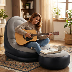 59-Inch Inflatable Lounge Chair Designed for Adults, a Portable Lazy Sofa Complete with a Footstool. This Flocked Recliner Is Perfect for Both Indoor And Outdoor Use